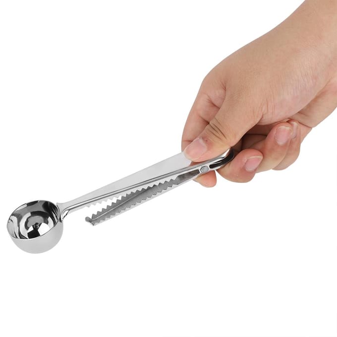 2-in-1 Roer- en Maatschep van Roestvrij Staal met Afsluitclip voor Keuken Cafe white