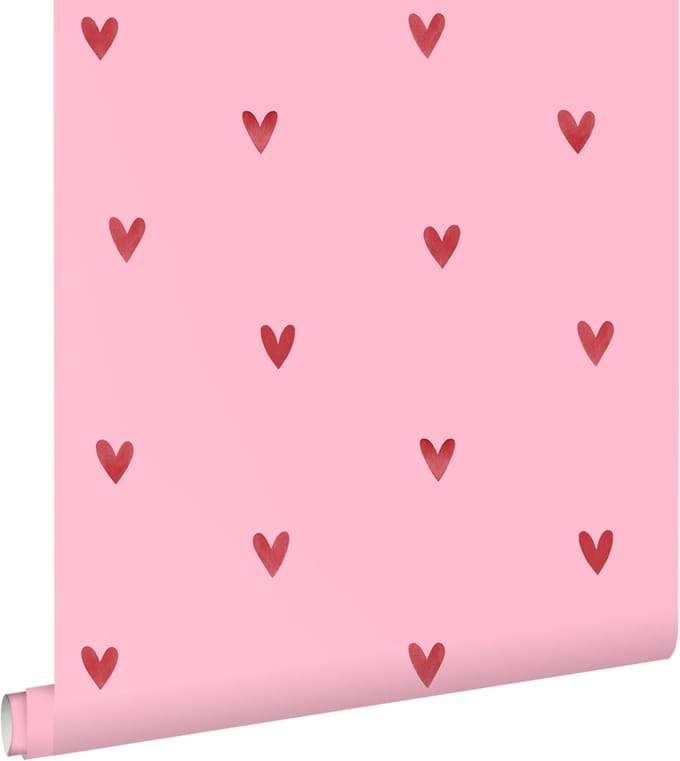 ESTAhome behang hartjes roze en rood - 50 x 900 cm - 131631