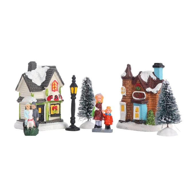 Kerstdorp Set Hars Kerstscène Dorp LED Verlichte Miniatuur Huizen Stad Kerst black