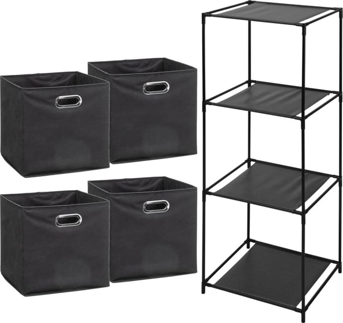 Storage Solutions Opbergrek Smartrack - met 4x mandjes stof - donker grijs - 34 x 104 cm