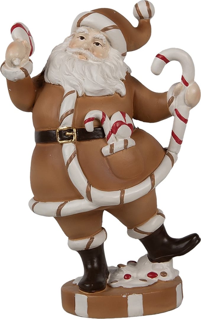 Clayre & Eef Kerstdecoratie Beeld Kerstman 20 cm Bruin Wit Polyresin