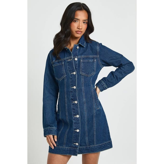 boohoo Dames Petite Western Denim Mini Jurk | Vintage Was | Maat: 40