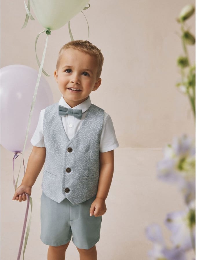 Next - Jongens - Set met gilet, overhemd, korte broek & stropdas - Blauw