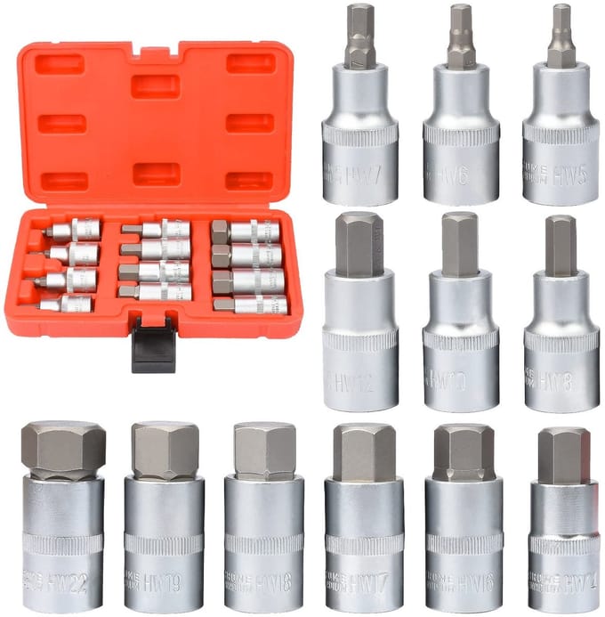 Dailygoods - Inbussleutel Socket Set, 12-delige Hex Bit Socket Set, Schroevendraaier Bits Set 5-22 mm, 1/2 "S2 legering Tool Staal Hex Socket Set