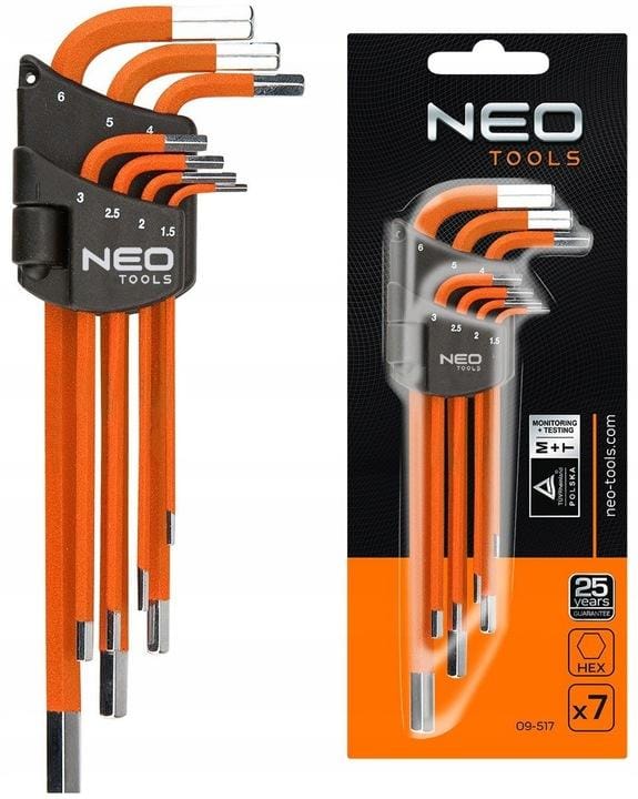 NEO 09-517 - Inbussleutel Set - 1.5-6 mm - 7 Stuks - DIN911 Norm