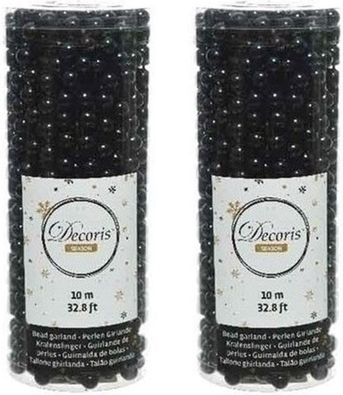 Decoris Kralenslinger - 2x - zwart - 10 meter - kunststof - glans - kerstslinger - kerstversiering
