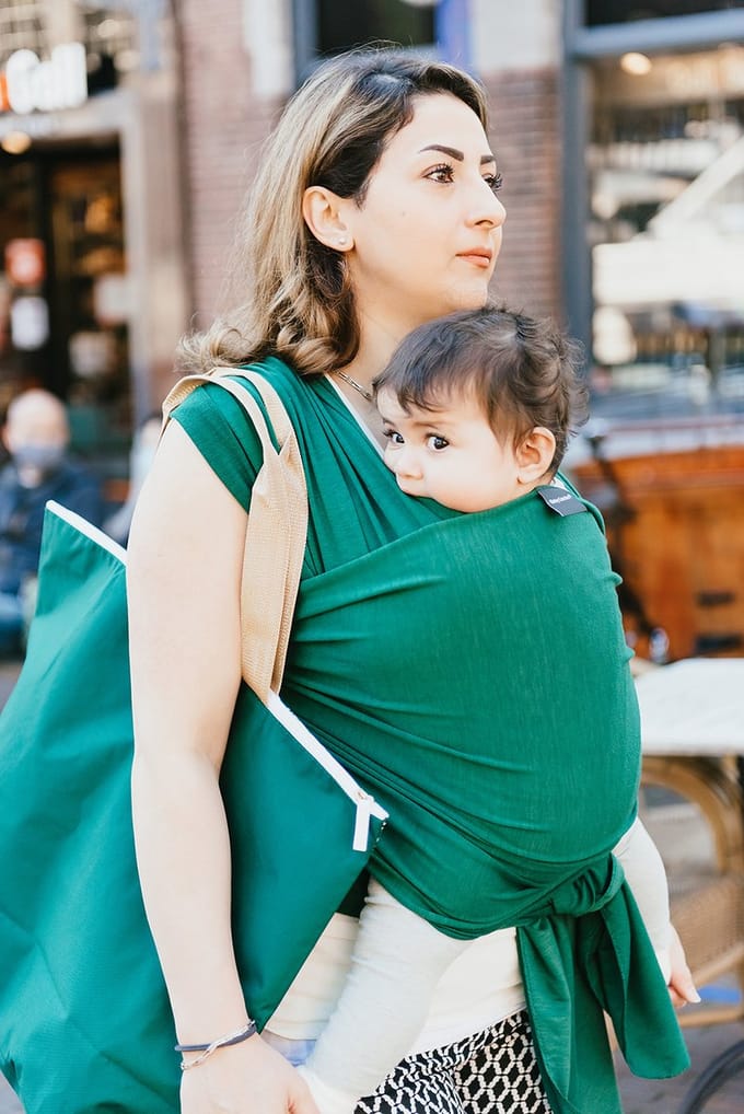 Baby Garden draagdoek groen | Ergonomisch - Original - Met slabbetje