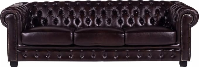 Vente-unique Vierzitsbank Chesterfield BRENTON 100% buffelleer - bruin tinten