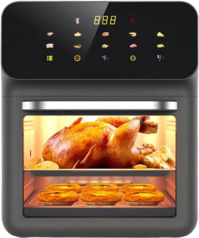 Heteluchtfriteuse met draaispit - Multicooker Oven - Gezinsmaaltijden Bereiden - 15 Liter Capaciteit - 32 x 34 x 32 cm