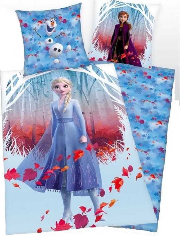 Blauw Frozen Dekbedovertrek Anna, Elsa & Olaf 140x200cm + Kussensloop