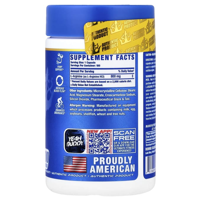 Ronnie Coleman, Édition Vitale, L-ArginineXS™, 100 Capsules (800mg par capsule)