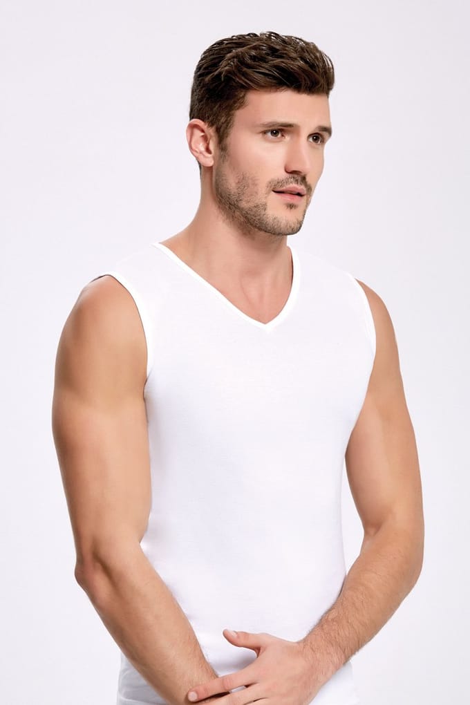 2 Pack ilke® Mouwloos V Hals Heren T Shirt - 100% Katoen-Wit-L