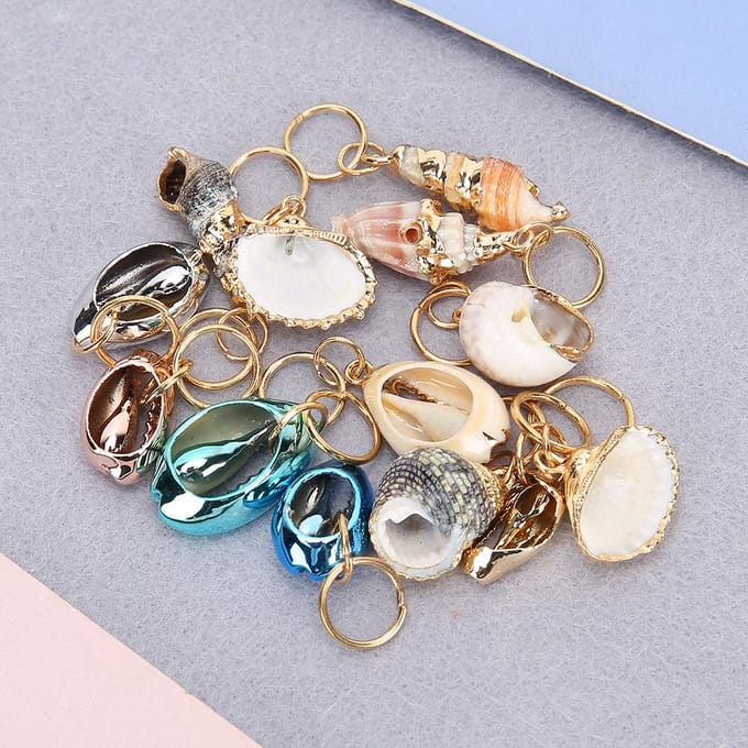 Haarvlechtringen Dreadlocks Ring Schelp Haarring DIY Haardecoratie Accessoires beige