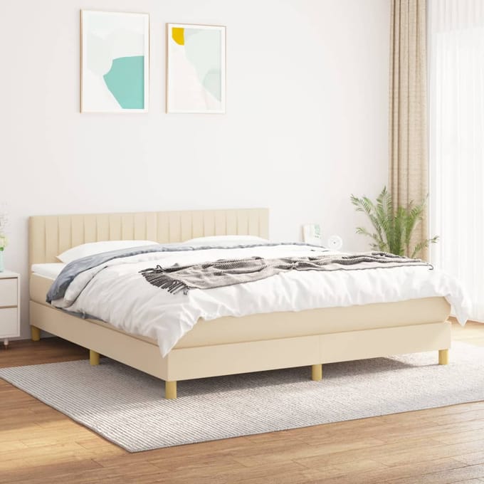 vidaXL - Boxspring - met - matras - stof - crèmekleurig - 160x200 - cm