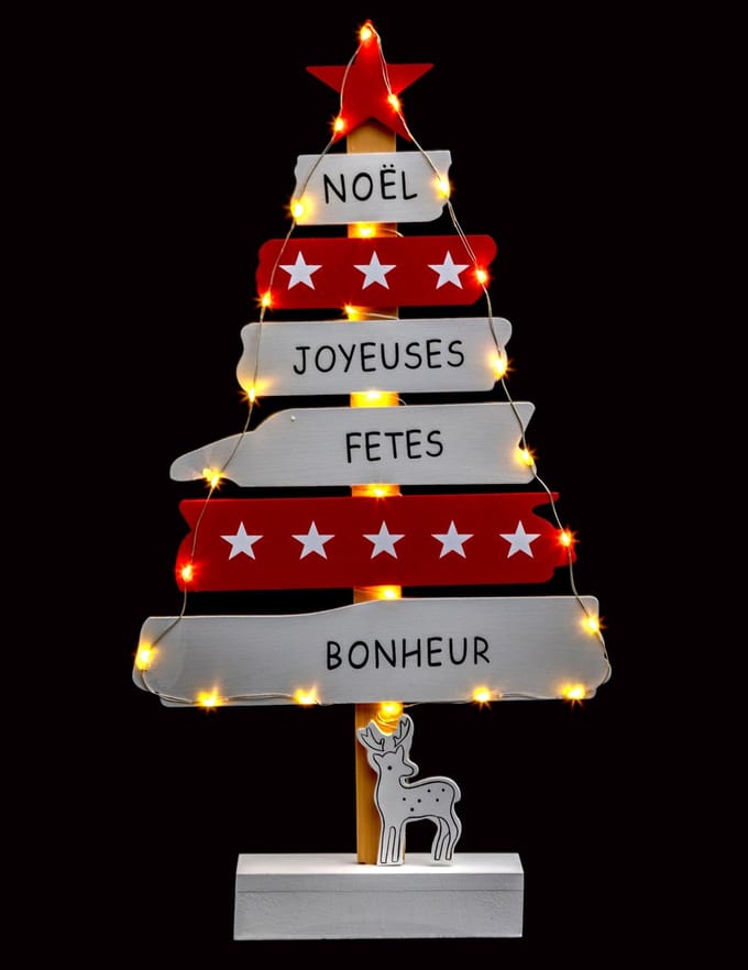JJA - Lichtgevende Kerstboom Decoratie Rood en Wit 50 cm met LED