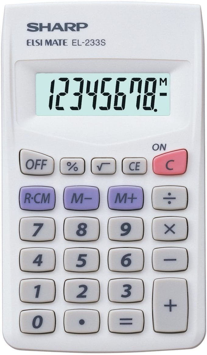 Sharp rekenmachine - grijs - 8 digit - 1x LR44 batterij