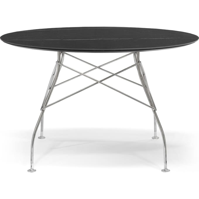Kartell Glossy tafel - zwart marmer - chroom - rond
