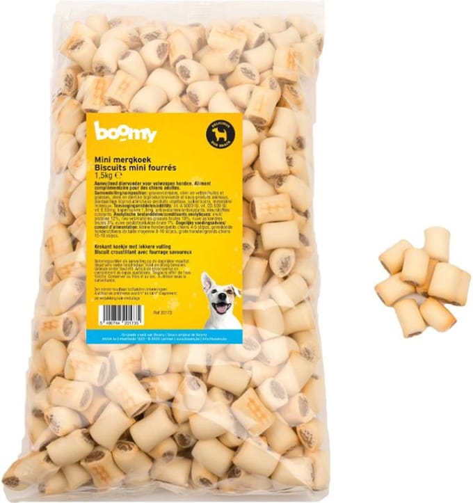 Boomy - Mergkoekjes voor Honden - Gevulde Mergpijpjes - Knapperige Hondenkoekjes, Hondensnacks, Hondensnoepjes en Biscuits - 1,5 kg