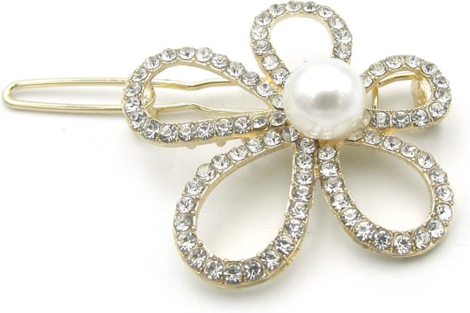 Haarspeld goudkleurige bloem met strass en parel