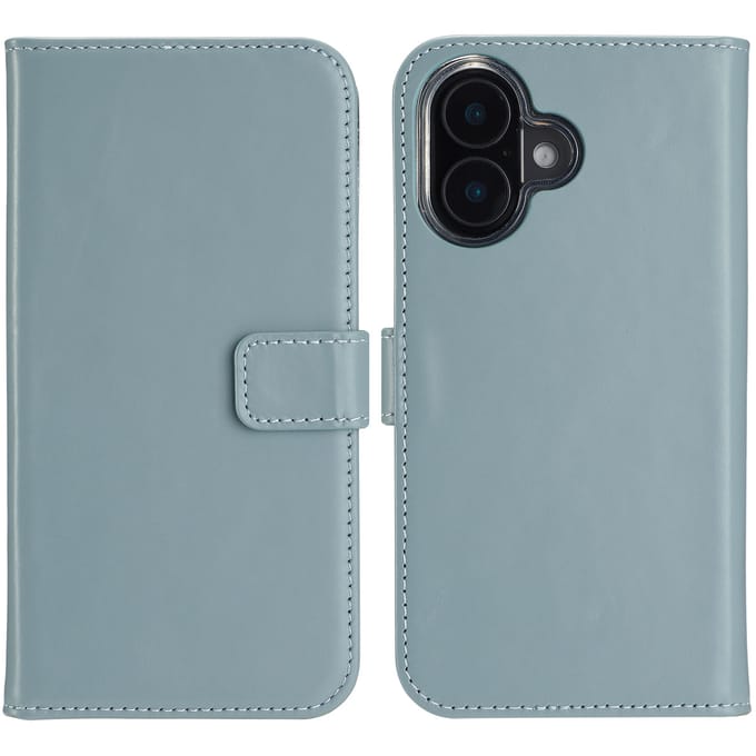Selencia Hoesje - Geschikt voor Apple iPhone 16 - Echt Lederen Bookcase - Air Blue