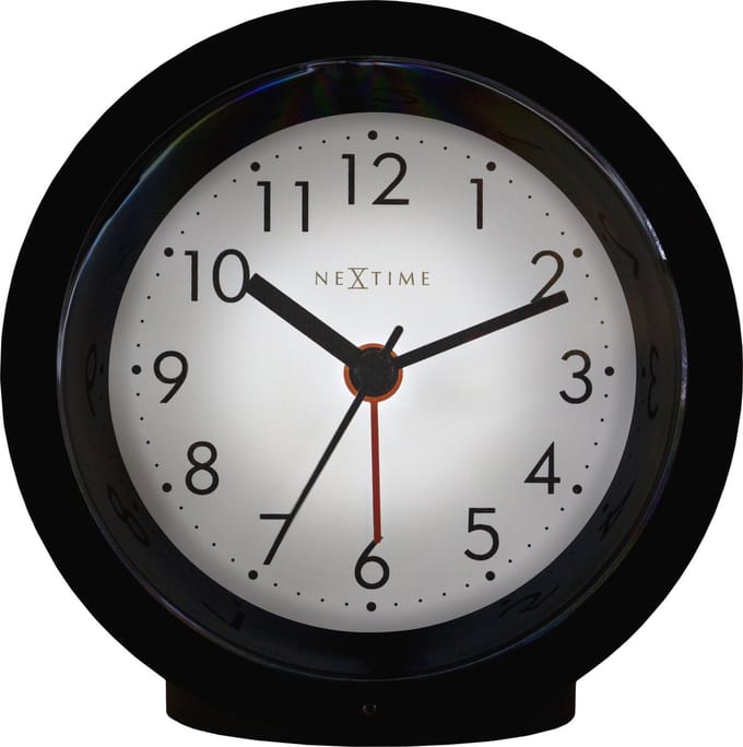 Tafelwekker Ø10,5 cm x 3,6 cm - Stil - Verlichte Wijzerplaat - Zwart - ABS - NeXtime Circle