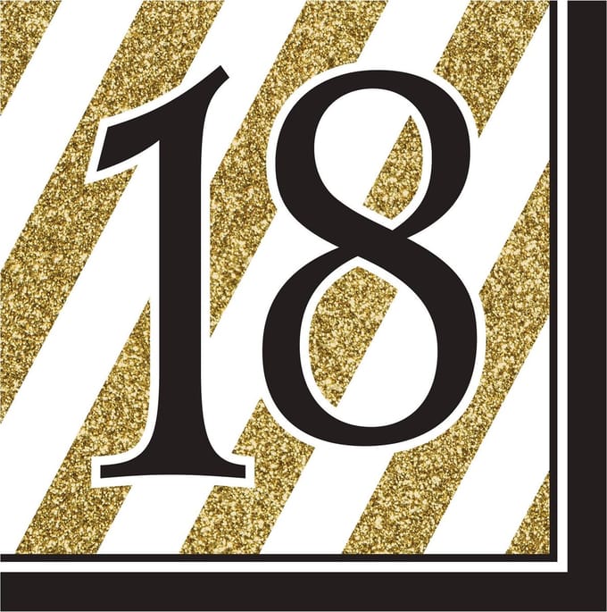 CREATIVE PARTY - 16 servetten 18 jaar zwart-goud