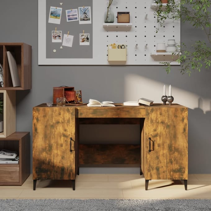 vidaXL - Bureau - 140x50x75 - cm - bewerkt - hout - gerookt - eikenkleurig