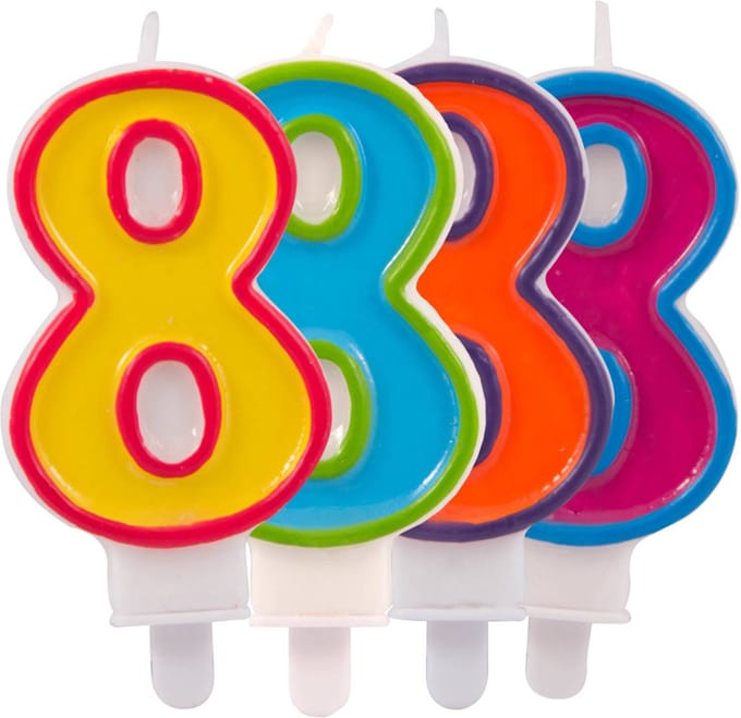 Folat - Kaars cijfer 8 in vrolijke kleuren