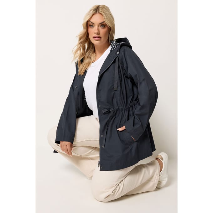 Yours Marineblauw Gestreept Gevoerd Jack Met Capuchon Size 42