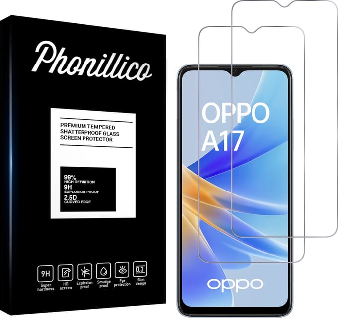 Screenprotector voor Oppo A17 - 2 stuks Beschermglas van glas Transparante glazen schermbeschermfolie