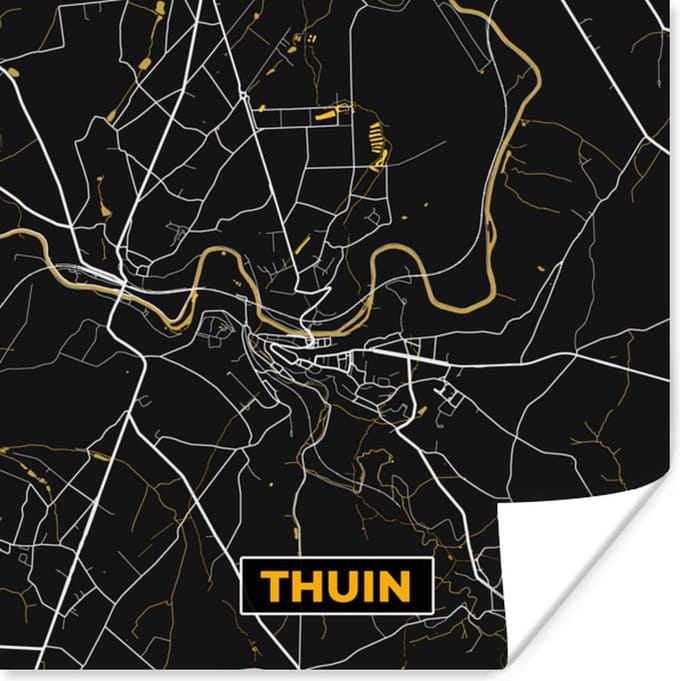 Poster Stadskaart - Thuin - Goud - Kaart - Plattegrond - 30x30 cm