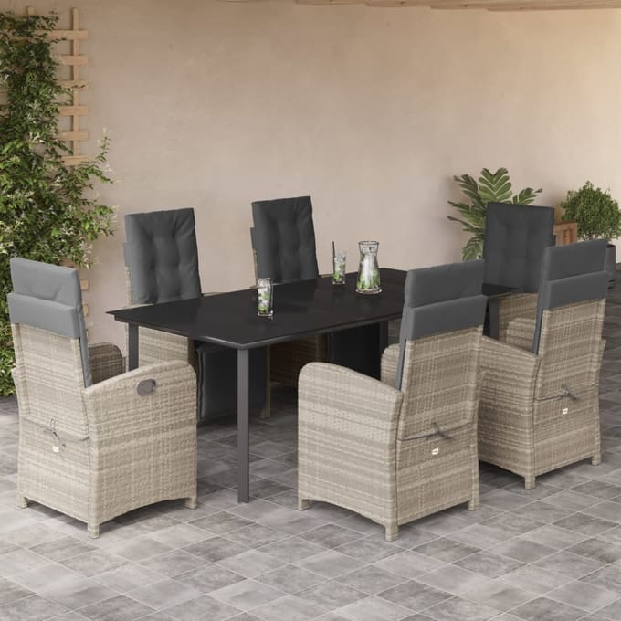 vidaXL - 7-delige - Tuinset - met - kussens - poly - rattan - grijs
