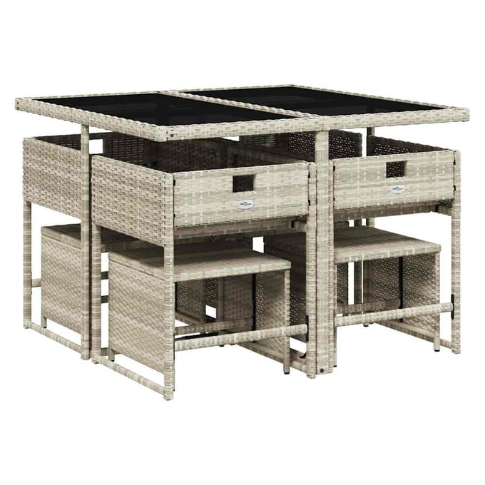 vidaXL - 9-delige - Tuinset - met - kussens - poly - rattan - lichtgrijs