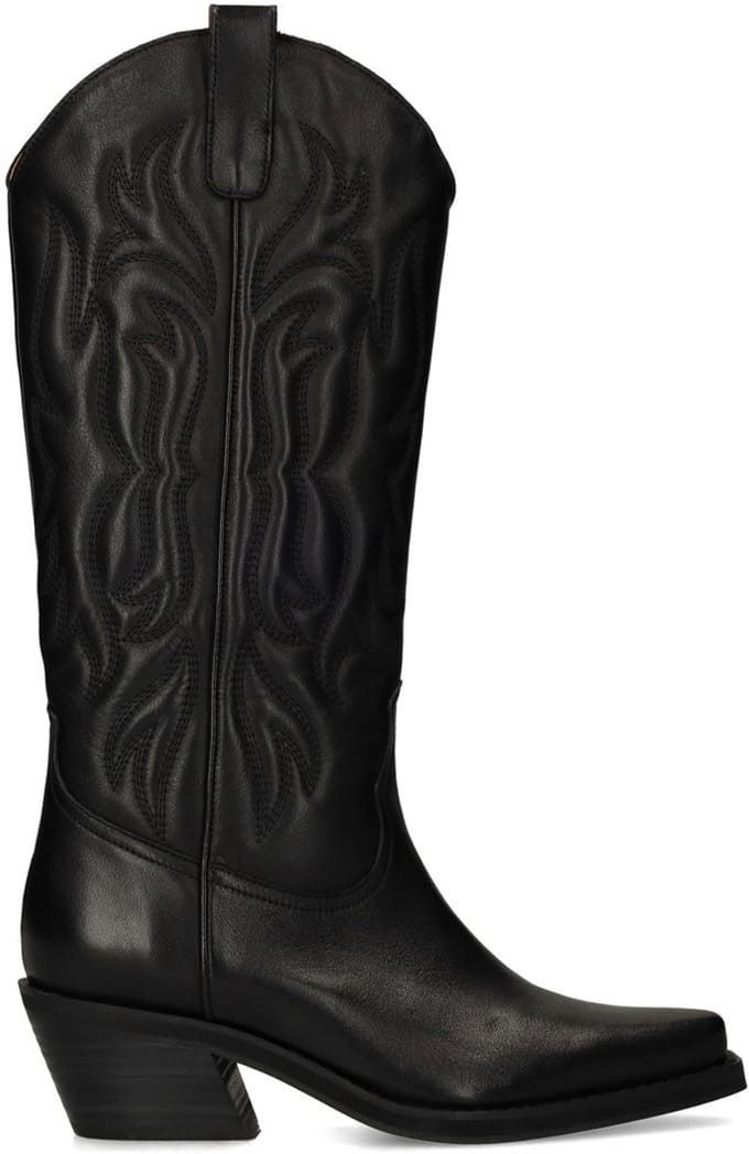Sacha - Dames - Zwarte leren cowboylaarzen met stiksels - Maat 42