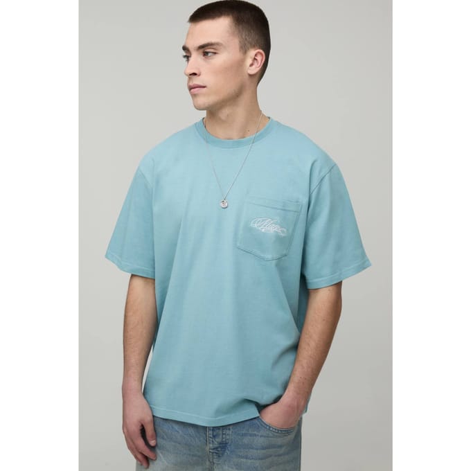 Relaxed Fit T-shirt Met Borstzak | Dusty Blue | Size Medium