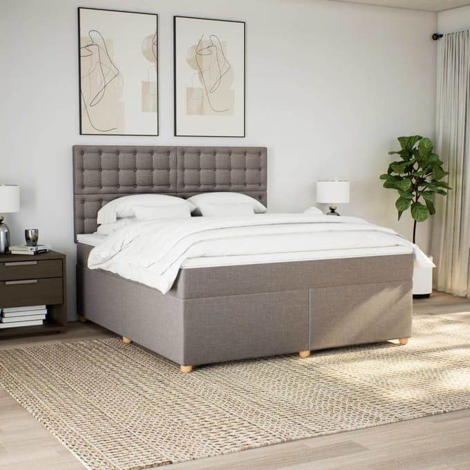 vidaXL - Boxspring - met - matras - stof - taupe - 180x200 - cm