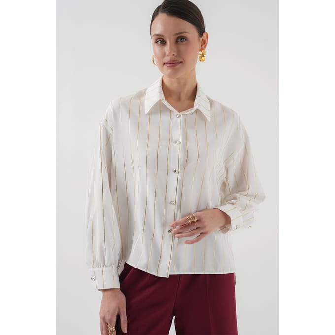 Losse Pas Gelaagde Poplin Shirt met Knoopsluiting