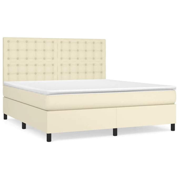vidaXL - Boxspring - met - matras - kunstleer - crèmekleurig - 180x200 - cm