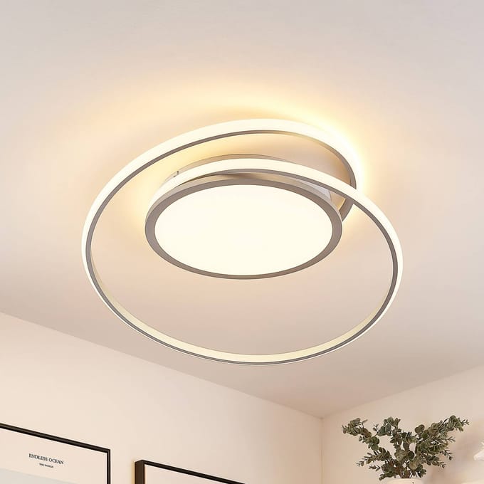 Lucande LED plafondlamp Noud, 65 cm, zilver, metaal, CCT