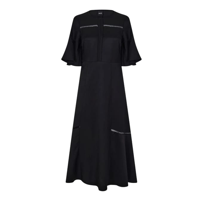 Boss Dames Dileina Maxi Crew Neck Skater Jurk (Zwart)
