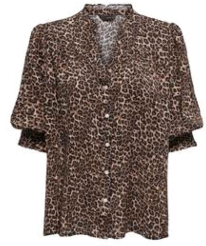 Only camel dames blouse   V-hals   Regular fit   Animal patroon   Knoopsluiting   3/4 mouw Camel M