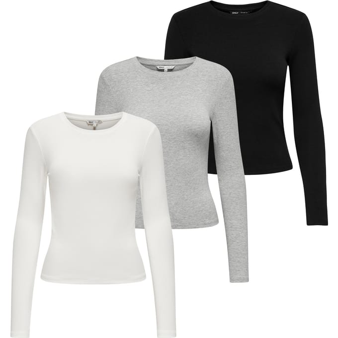 ONLY Lange mouw ONLRILEY O-NECK TOP 3P Set van 3