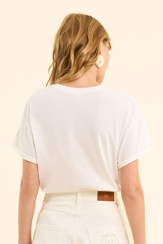 ICode White T-shirt With Message On Stripes Sunburn Größe: XL | Hemden Outlet | Damen | Weiß