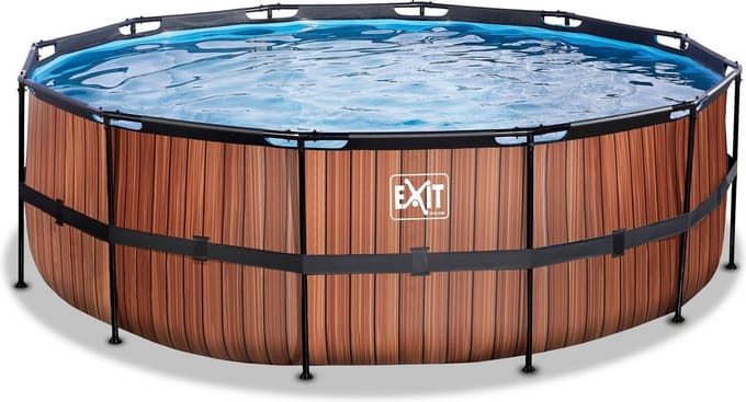 EXIT Wood Frame Zwembad ø427 - Opzetzwembad - met Zandfilterpomp - Rond - Bruin