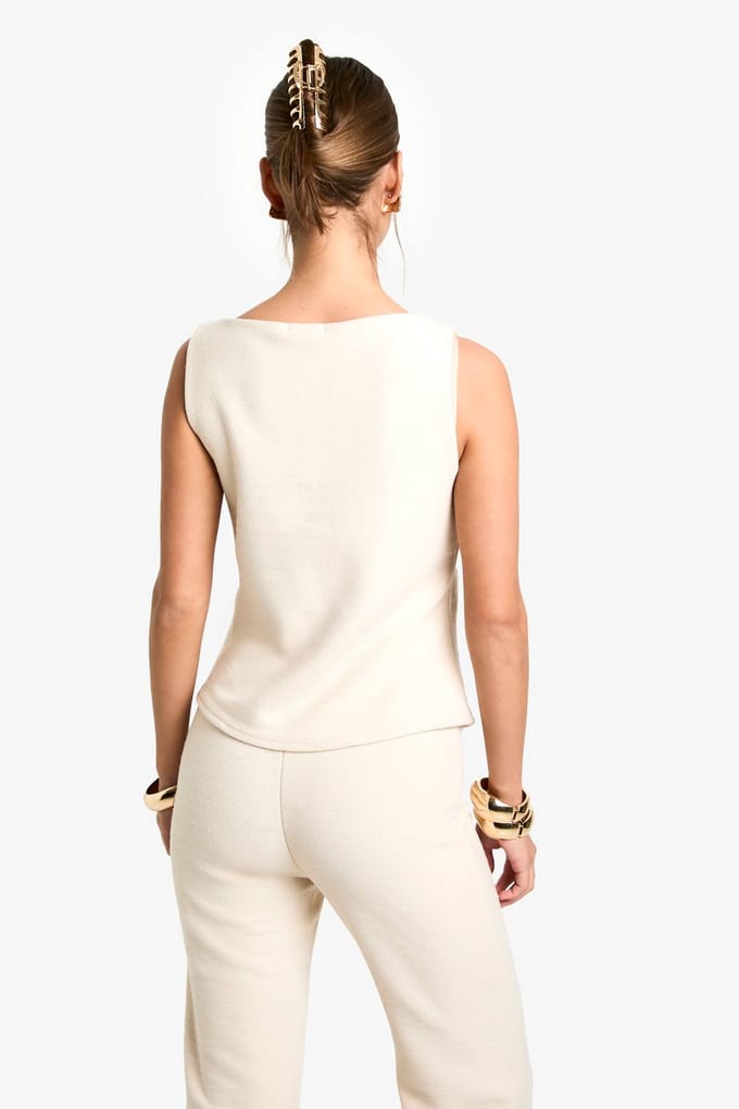 boohoo Dames Textured Button Through Waistcoat | Creme | Maat: 42