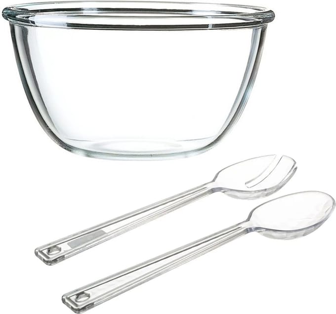 Luminarc Slakom/serveerschaal en kunststof slacouvert - Glas - D24 cm