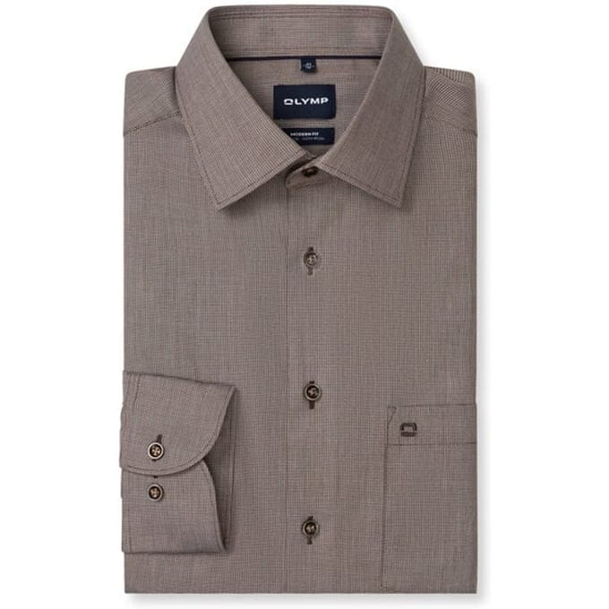 OLYMP Luxor Overhemd, Modern Fit, New Kent, Bruin