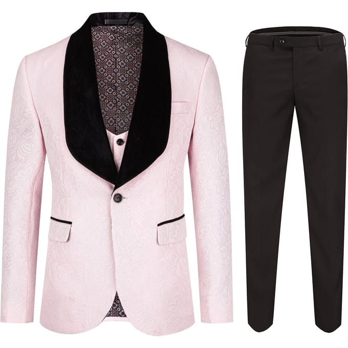 3-delig paisley roze pak met sjaalkraag