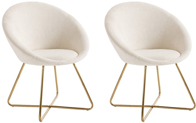 Vente-unique Set van 2 stoelen van boucléstof en goudkleurig metaal - Wit - BURBAN