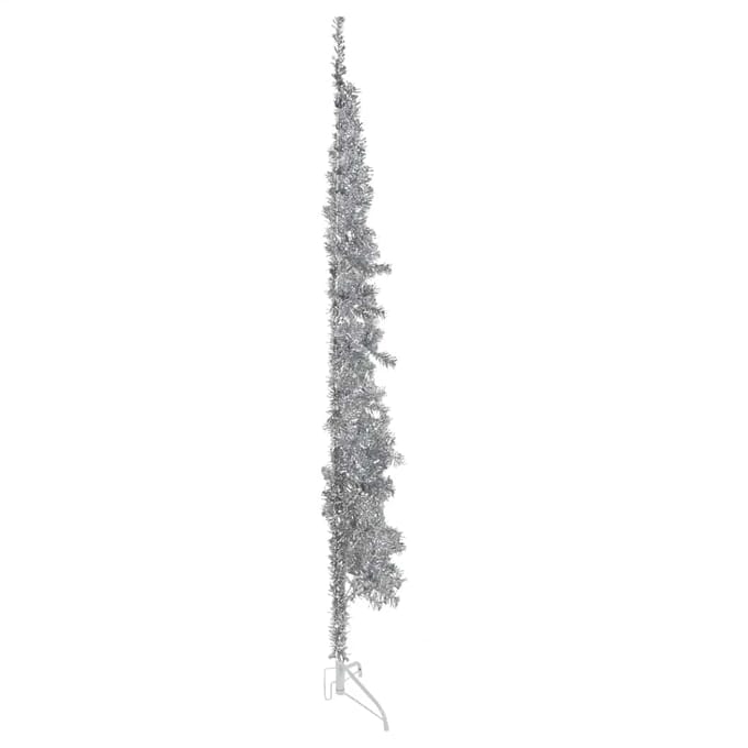 vidaXL - Kunstkerstboom - half - met - standaard - smal - 210 - cm - zilverkleurig
